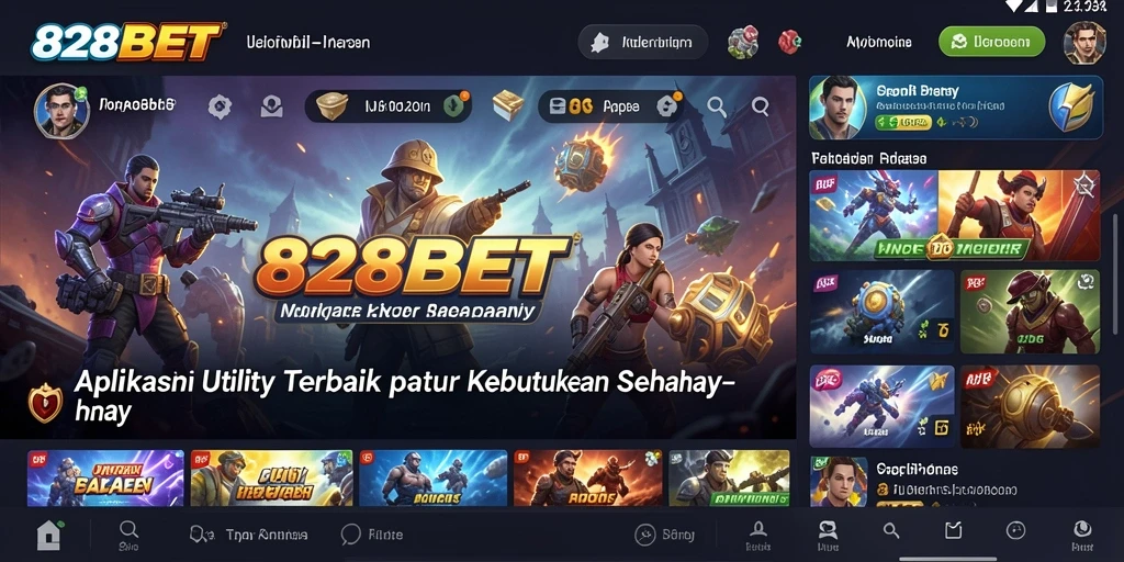 Tampilan utama 828BET dengan berbagai fitur Utility yang bermanfaat.