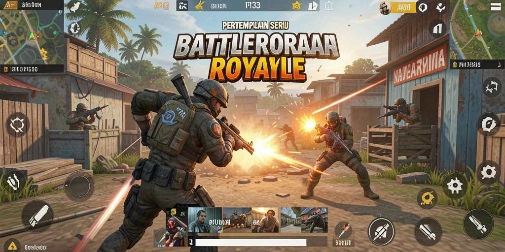 Screenshot utama API33 menampilkan aksi gameplay Battle Royale yang intens.