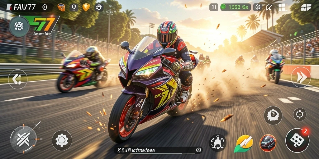 Tampilan gameplay seru dari balapan motor di FAV77.