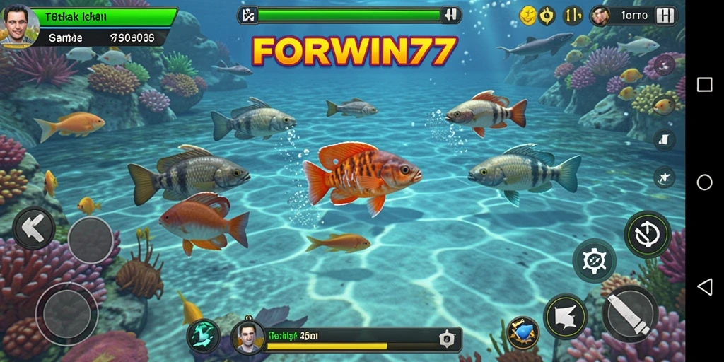 Tampilan screenshot gameplay seru dari FORWIN77 saat menembak ikan.