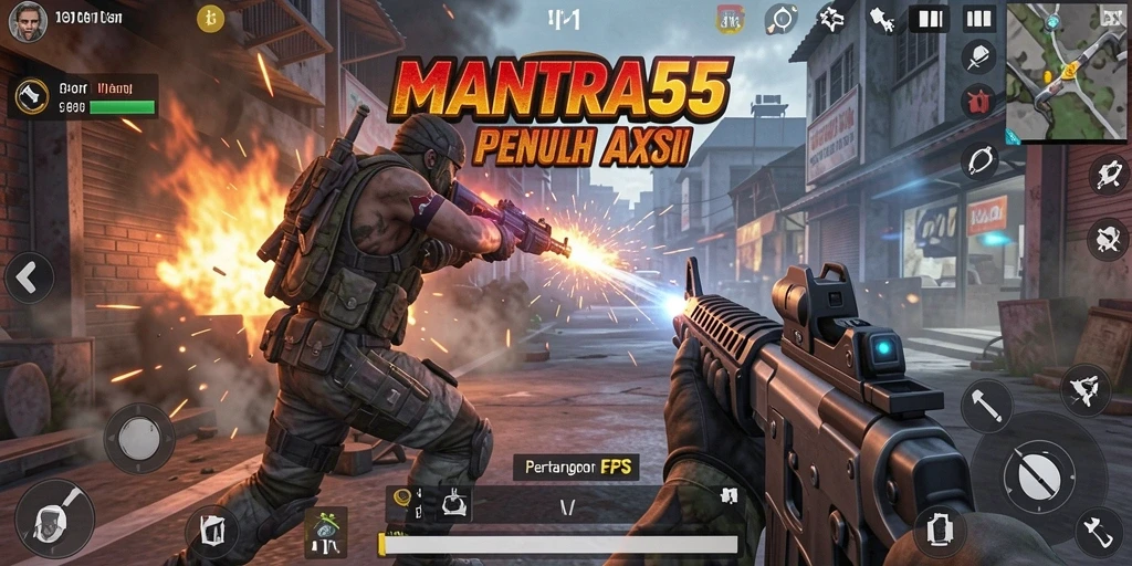 Screenshot menunjukkan aksi intens dalam pertempuran FPS.