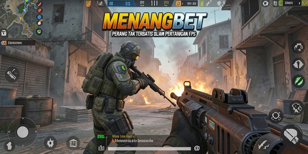 Tampilan mendebarkan dari gameplay <strong>MENANGBET</strong> dalam pertempuran FPS.