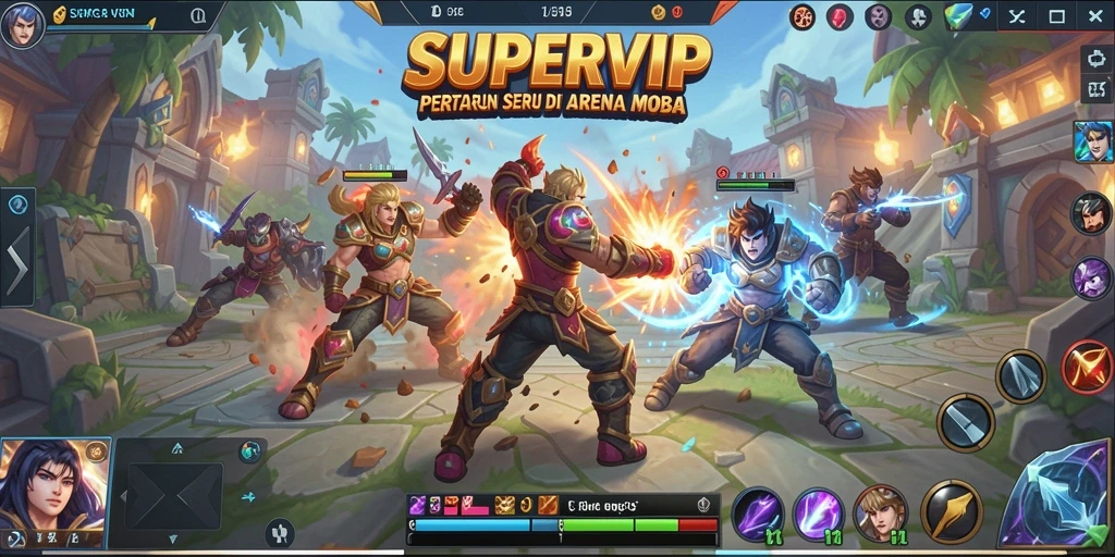 Tangkapan layar dengan aksi seru dalam gameplay MOBA.