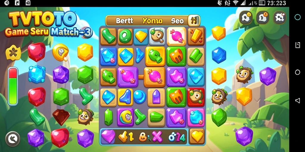 Screenshot gameplay TVTOTO menunjukkan keseruan mencocokkan item Match-3.